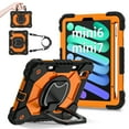 thumbnail image 2 of Dteck with Pencil Holder Case for mini A17 Pro 2024,iPad mini 6th Generation 8.3 inch Heavy Duty Silicone Case 360 Degree Rotating Handle Stand Cover with Shoulder Strap,Black+Orange, 2 of 9