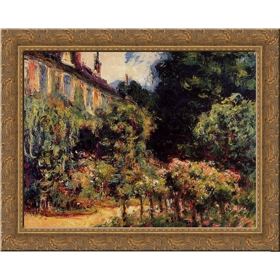The Artist's House at Giverny 24x20 Gold Ornate Wood Framed Canvas Art by Monet, Claude