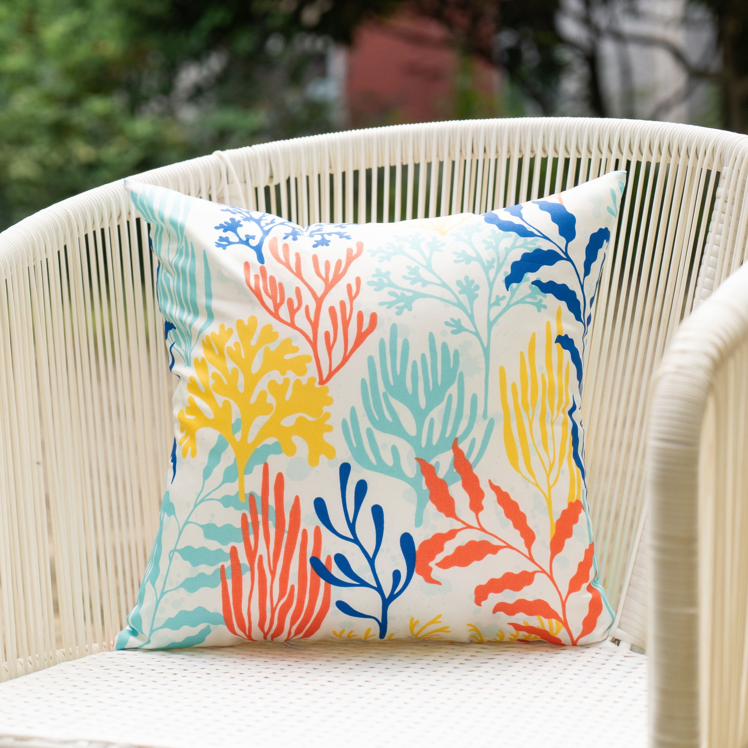 Mainstays Coastal Corals Reversible Outdoor Throw Pillow 16 inch Multi-color Novelty
