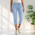 thumbnail image 3 of Capri Jeggings for Women High Waisted Slim Fit Stretch Distressed Denim Capris with Pockets Cropped Jeans, 3 of 7