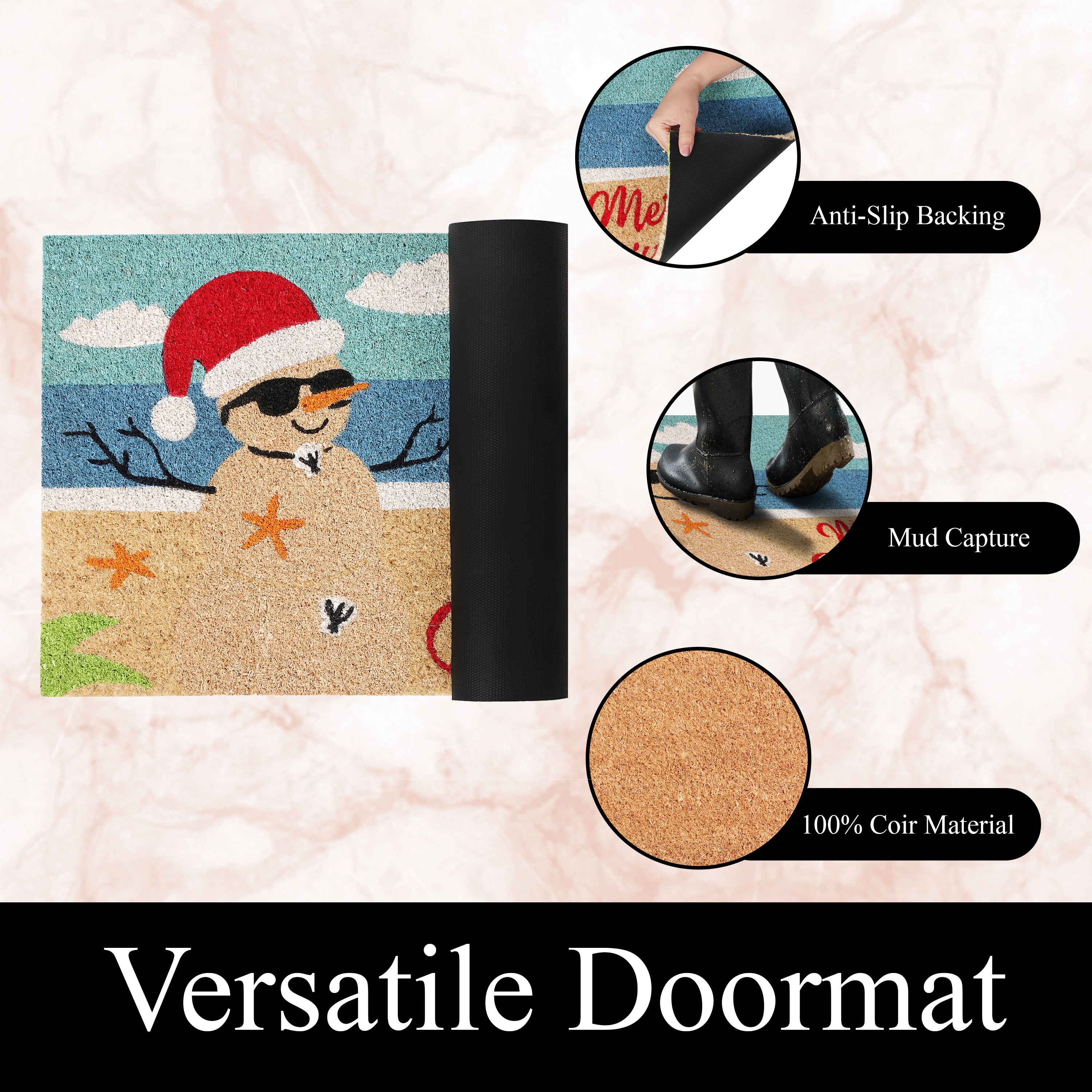 A1HC Natural Coco Coir Door Mat with Heavy Duty Non-Slip PVC Backing - 18" x 30" - Easy to Clean, Pet Friendly Outdoor Welcome Mat for Home
