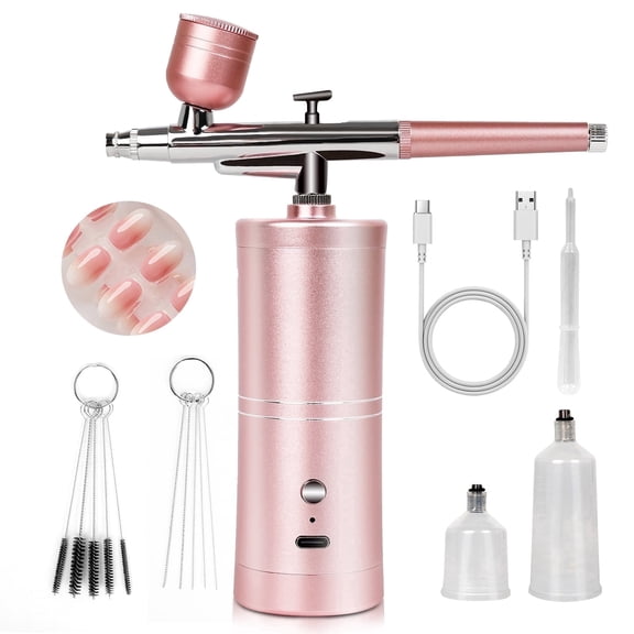 SAVILAND Super-Stable Airbrush Kit: 25 PSI Precision Airbrush for Nails Rechargeable Dual-Mode Airbrush Gun 0.3mm Nozzle Nail AirBrush Machine Protable Airbrush Gel Nail Ombre French Paint Pink
