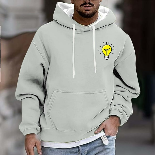 Styesk Mens Shirts Men Casual Fashion Printed Pullover Drawstring Long Sleeve Hooded Sweatshirts