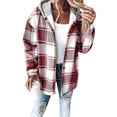 thumbnail image 2 of Women'S Casual Jacket Plaid Long Sleeve Shacket Fleece Lined Hooded Jackets Warm Coat Brick Red 4XL, 2 of 9