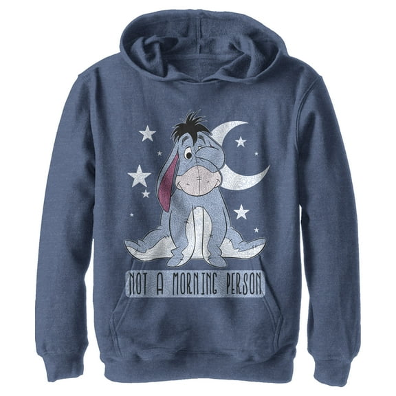 Boy's Winnie the Pooh Eeyore Not A Morning Person  Pull Over Hoodie Navy Blue Heather Small