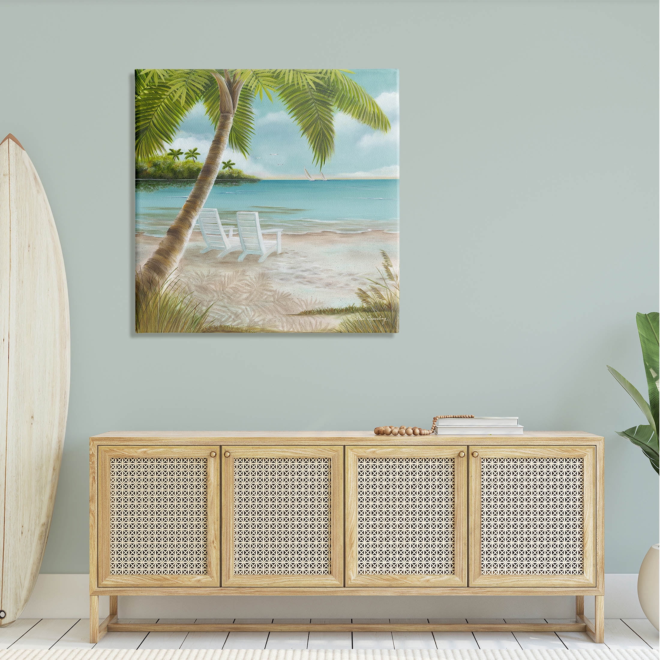 Summer Beach Tropical Vacation Shore Coastal Painting Gallery Wrapped Canvas Print Wall Art