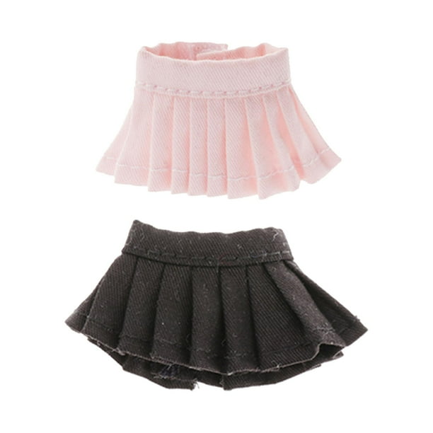 Falda plisada lisa de moda para muñecas BJD a escala 1:12. Accesorios. negro y rosa