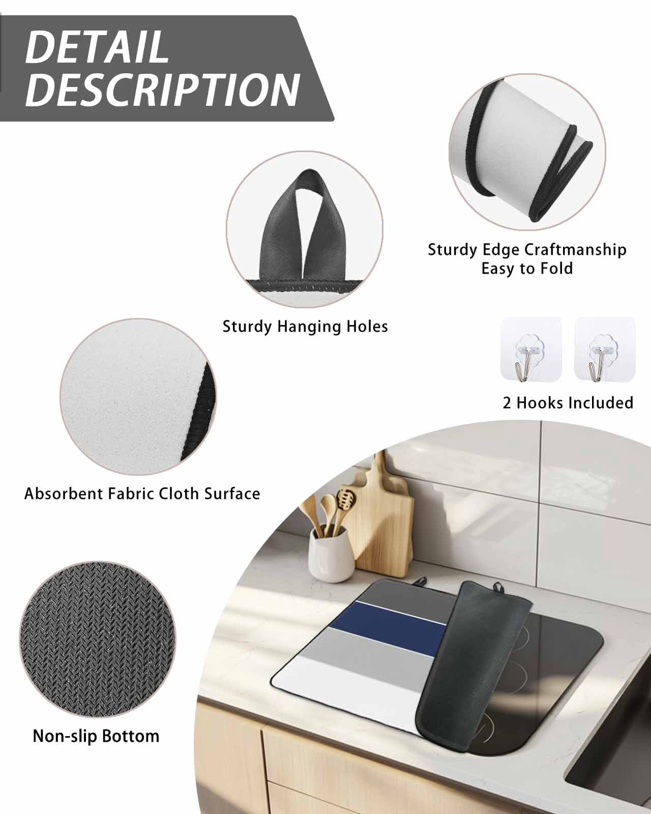 Stove Top Covers for Electric Stove, Navy Blue Grey Striped Glass Stovetop Cover Protector, Farmhouse Modern Induction Cooktop Protector Oven Mat for Kitchen Countertop 36"x21"