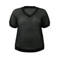 thumbnail image 5 of GRACE & GRANDEUR Women's Plus Size Summer Tops Crochet Side Slit Half Sleeve V Neck Loose Waffle Knit Casual Blouses 1X Black, 5 of 7