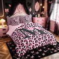 thumbnail image 2 of Manfei Pink Leopard Print Bow Letter M Bedding Comforter Set for Girls, Cute Initial Bows Full Bedding Set, Pink Reversible, 7 Pieces, 2 of 7