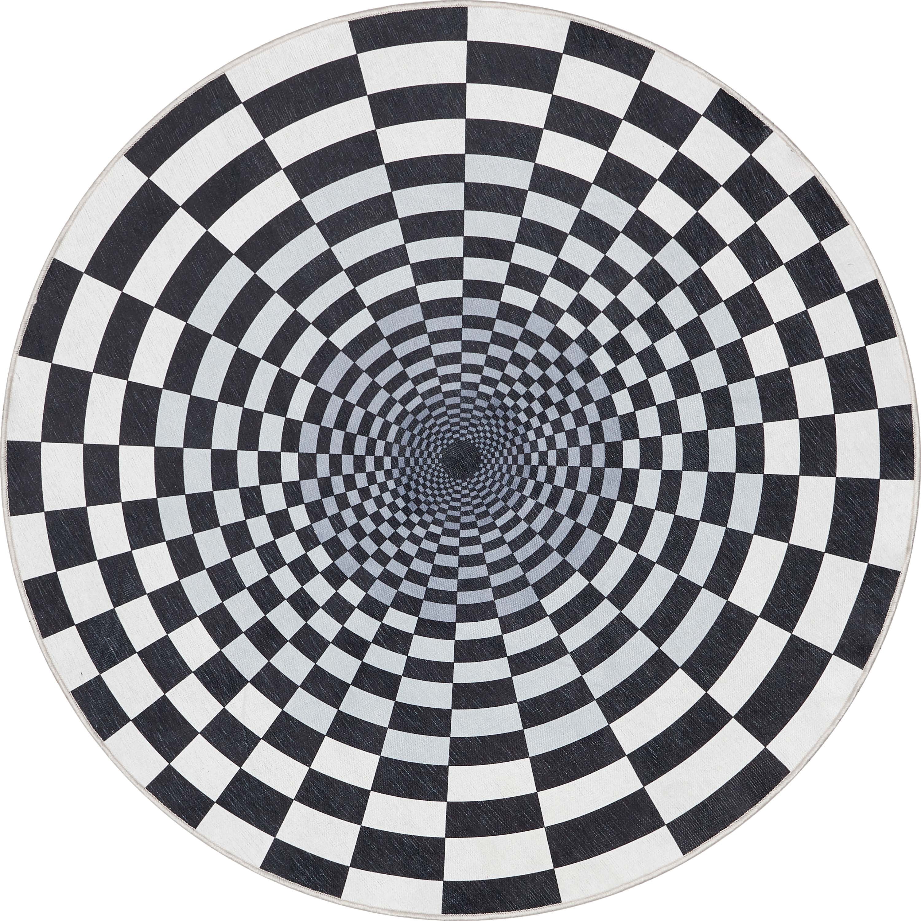 Well Woven Apollo 3D Portal Warp Hole 3D Carpet Botomless Optical Illusion Black Ivory Flat-Weave Easy to Clean 6'7" Round Area Rug