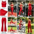thumbnail image 4 of Frostluinai 2 Piece Workout Sets for Women High Waist Yoga Flare Legging with Color Block Sport Tank Tops for Athletic Gym Outfits Red L, 4 of 8
