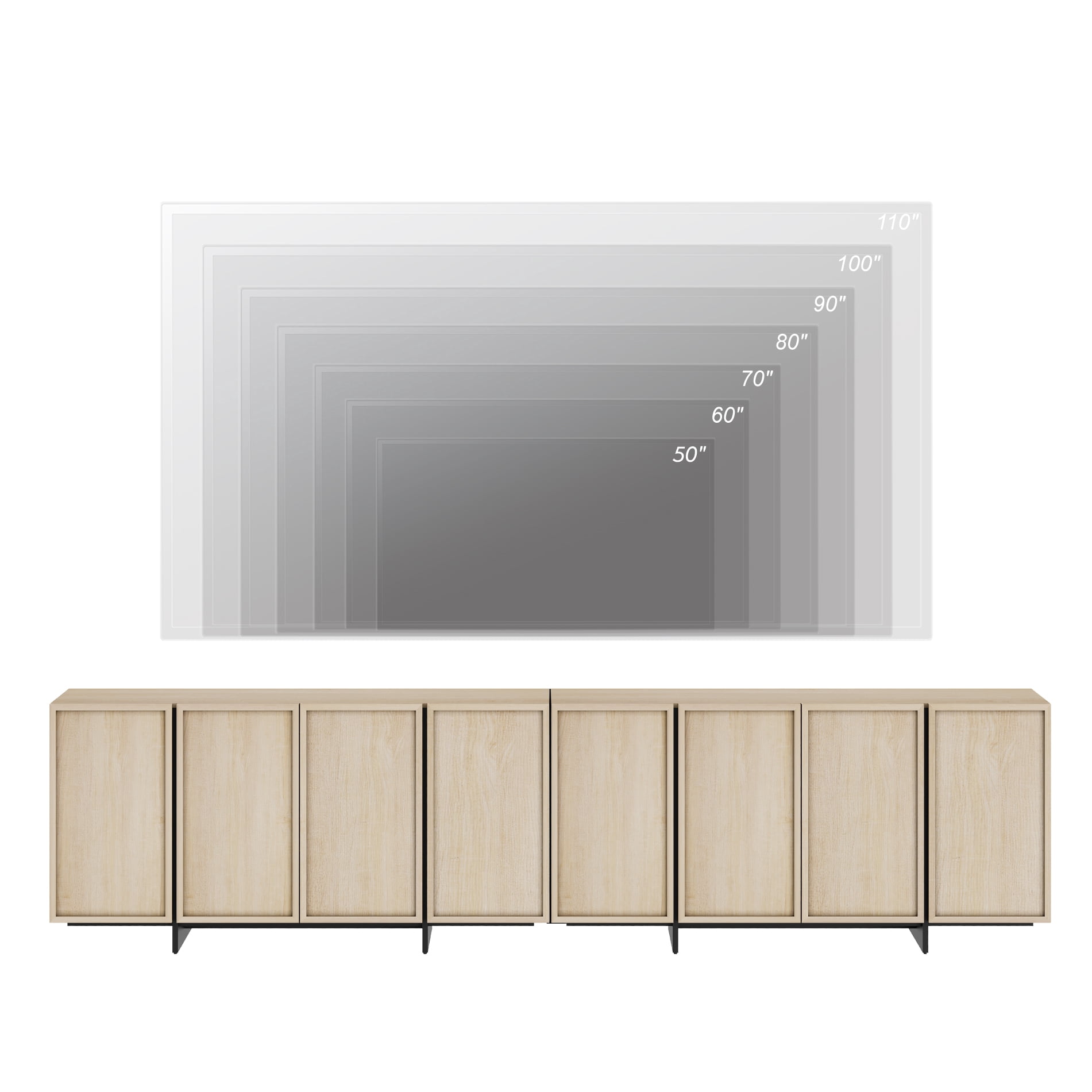 WAMPAT Modern TV Stand - Entertainment Center Console for 110" TVs, with 8 Closed Storage Doors & T-Shaped Wood Legs, Media Cabinet for Living Room & Bedroom，Beige