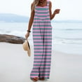 thumbnail image 6 of BLVB Women Overalls Sleeveless Striped Jumpsuits Wide Leg Bib Pants Rompers Summer Beach Outfits with Pockets, 6 of 7