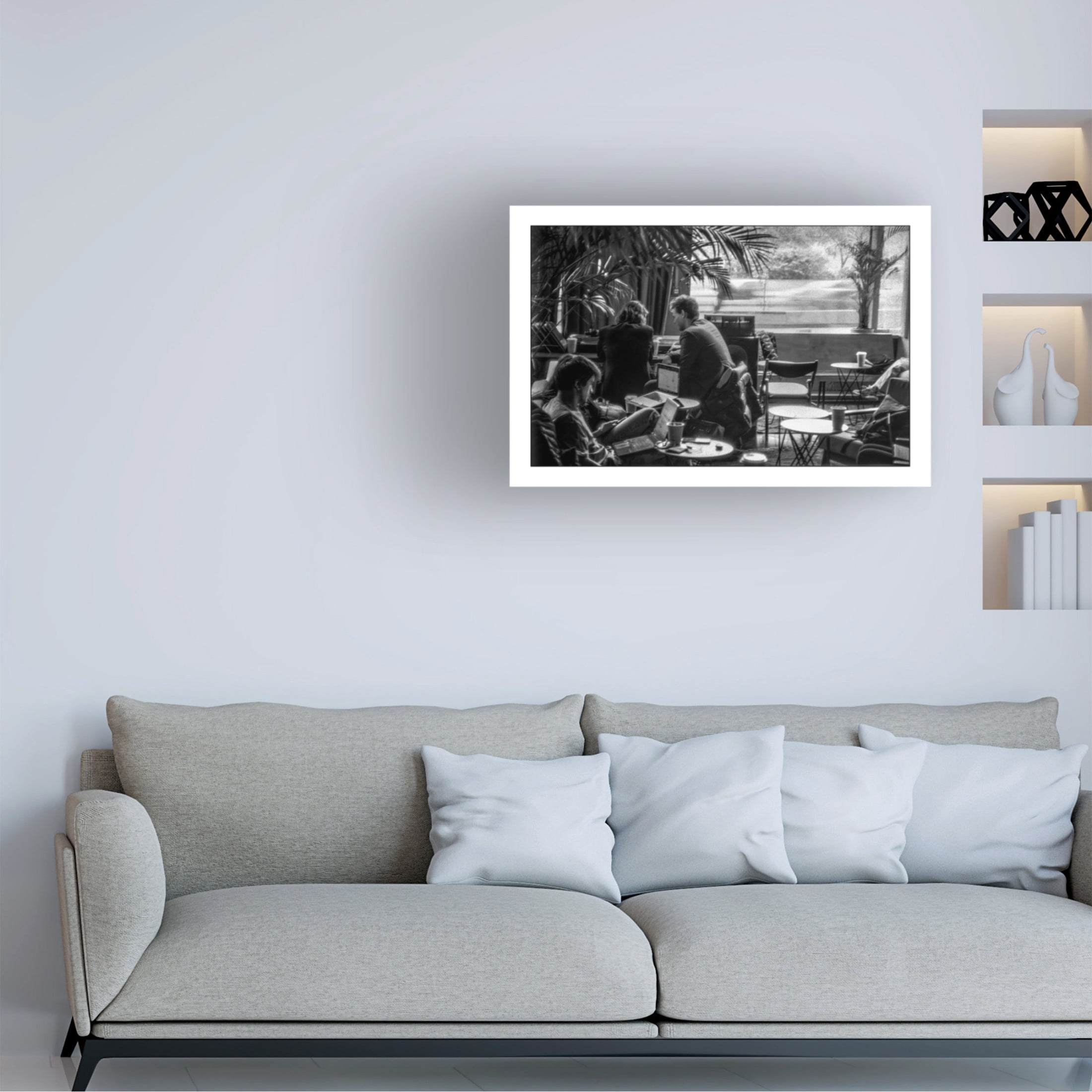 Canvas Wall Art - Yury A Melnikov 'Coffee Shop Interior Visitors And Coffee' Wall Art for Living Room, Bedroom, or Office Décor by Trademark Fine Art - 24 x 16 Inches