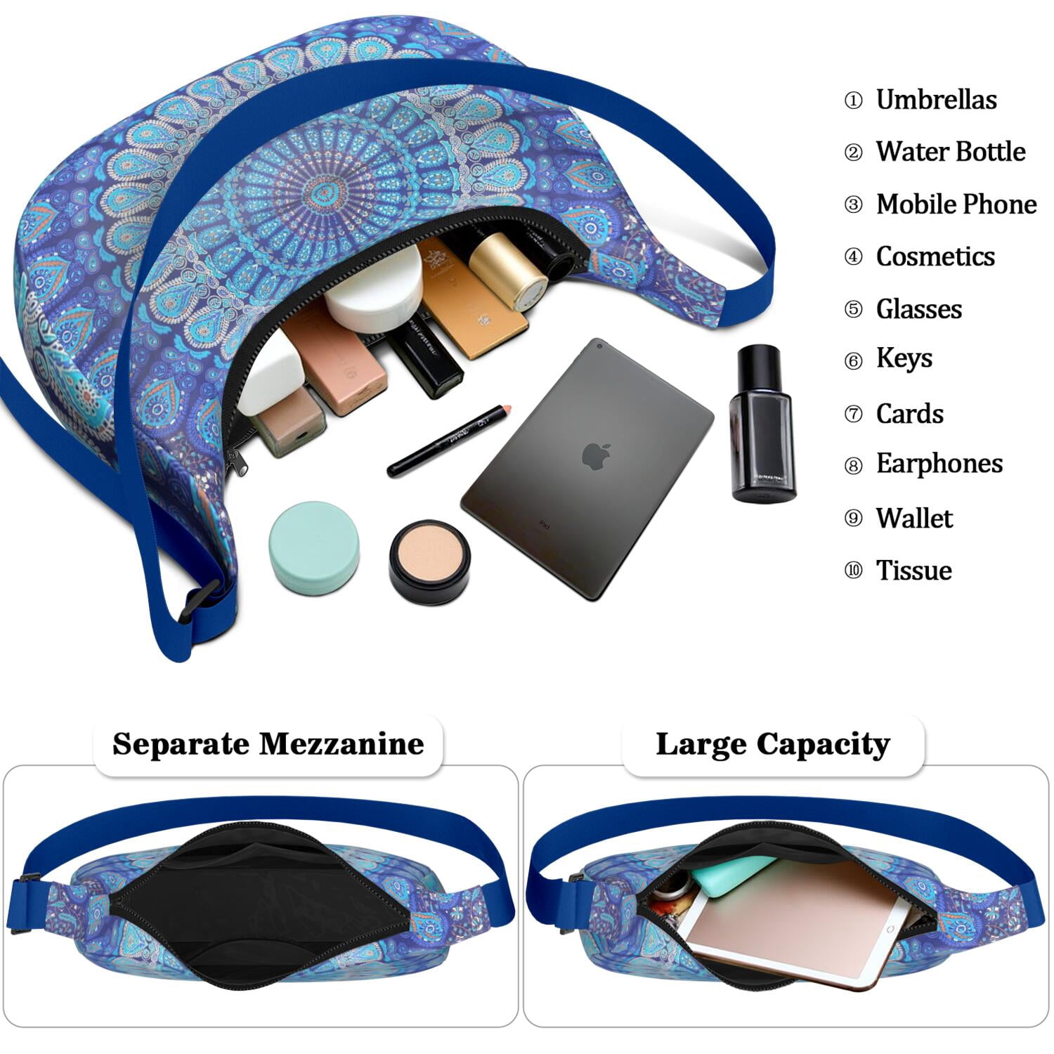 Crossbody Handbag for Women – Water-Resistant Nylon Fabric, Ideal for Travel, Work, or Daily Use, Colorful, Floral, Boho, Aesthetic Style Lightweight Bag
