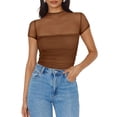 thumbnail image 4 of Raccmtaty Women Bodysuit, Short Sleeve Turtleneck See-through Patchwork Slim Fit Summer Romper Clothes, 4 of 7