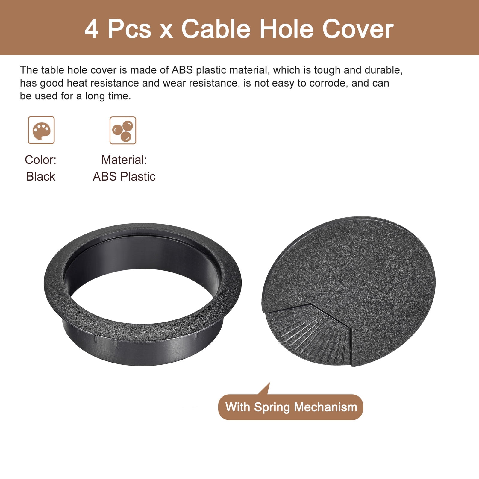 Uxcell 4-Pack Silver Cable Hole Covers – Desk Grommet For Wires & Cord Management (65mm)