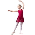 thumbnail image 2 of ZHOGXU Kids Girls Ballet Dress Sleeveless Solid Color Round Neck Lace Trim Comfortable Breathable Elegant Dance Dress For Training Performance,Wine,6-7 Years, 2 of 9