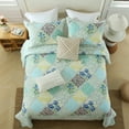 thumbnail image 3 of PANGUSHAN 100% Cotton 120"x120" Oversized California King Bedspread Coverlet Quilt Set, Cal King Quilted Bedspread Extra Large Wide Quilt, Floral XL Bed Spread Lightweight Comforter, 3pc, Green/Blue, 3 of 8