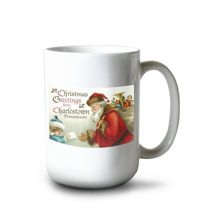 

15 fl oz Ceramic Mug Christmas Greetings from Charlestown Massachusetts Santa Getting Letter Dishwasher & Microwave Safe