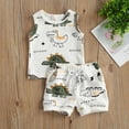 thumbnail image 3 of Toddler Infant Baby Boy 2Pcs Summer Outfits Set Dinosaur Print Sleeveless Tank Vest Top+Drawstring Pocket Shorts, 3 of 7
