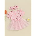 thumbnail image 3 of EYIIYE Robe Barboteuse pour Bébé Fille Saint-Valentin Nouveau-Né Manches Courtes Col Rond Combinaison Imprimé Cœur Patchwork en Tulle Body avec Bandeau Ensemble de Vêtements Princesse Décontracté Mignon pour Petite Fille, 3 of 9