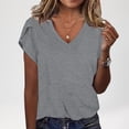 thumbnail image 2 of Htigea Womens V Neck T Shirts Short Sleeve Summer Tops Casual Basic Tee Shirt 2025 Trendy Fashion Clothes Gray,S, 2 of 7