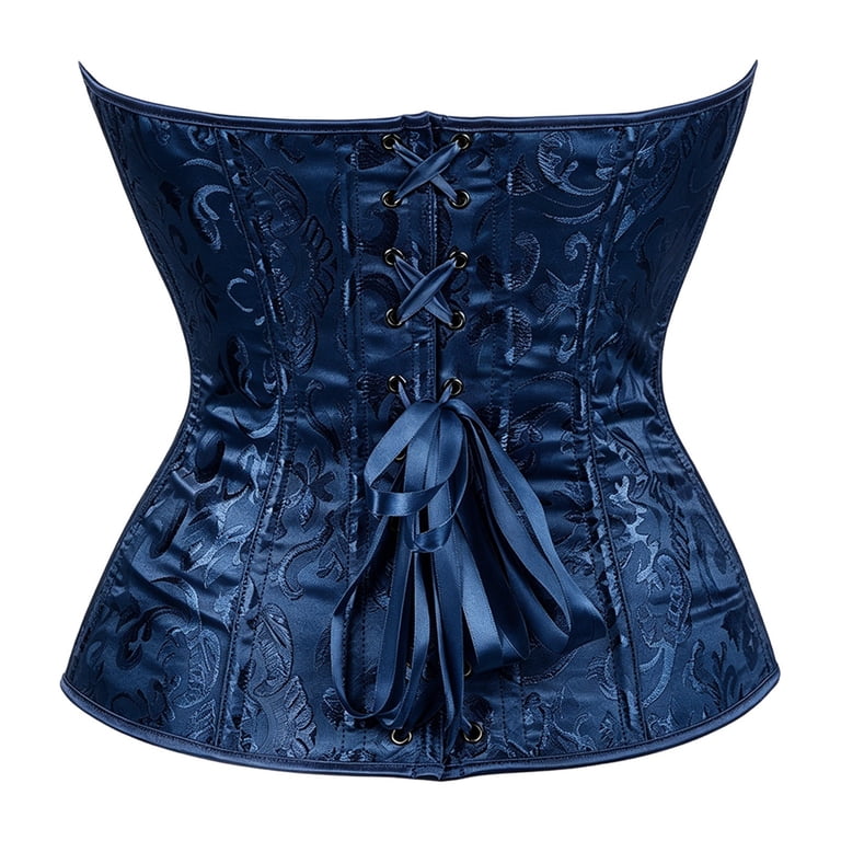 Womens Bridal Corset Hook Closure Boned Waist Cincher Shaper Elegant Comfortable Shapewear Dark Blue L