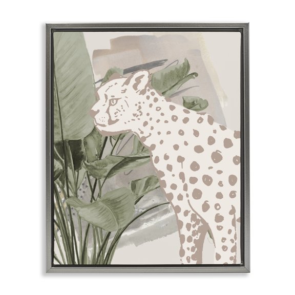 Stupell Industries Contemporary Modern Cheetah & Palms Gray Floating Frame Canvas Art, 17 x 21, by Patricia Pinto