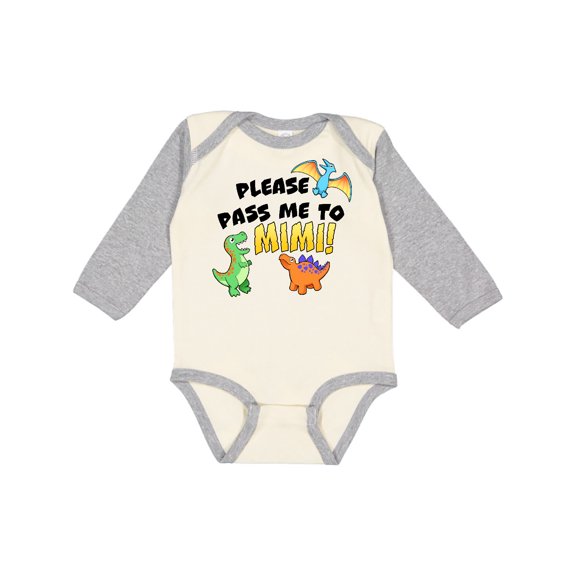 Inktastic Please Pass Me to Mimi with Dinosaurs Boys or Girls Long Sleeve Baby Bodysuit