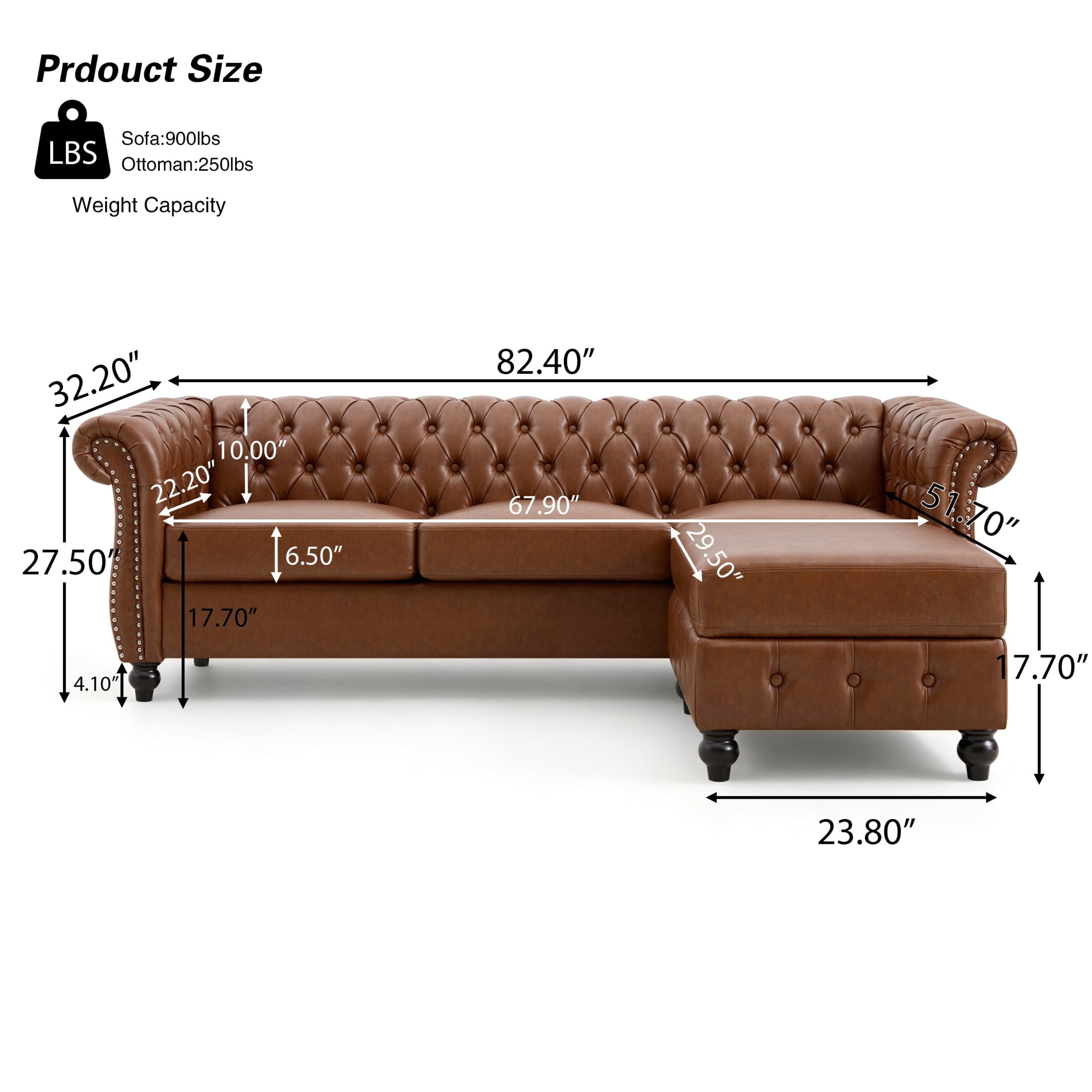 Christopher Knight Home Chesterfield L-Shaped Sofa with Storage Ottoman, Tufted PU Leather, Brown