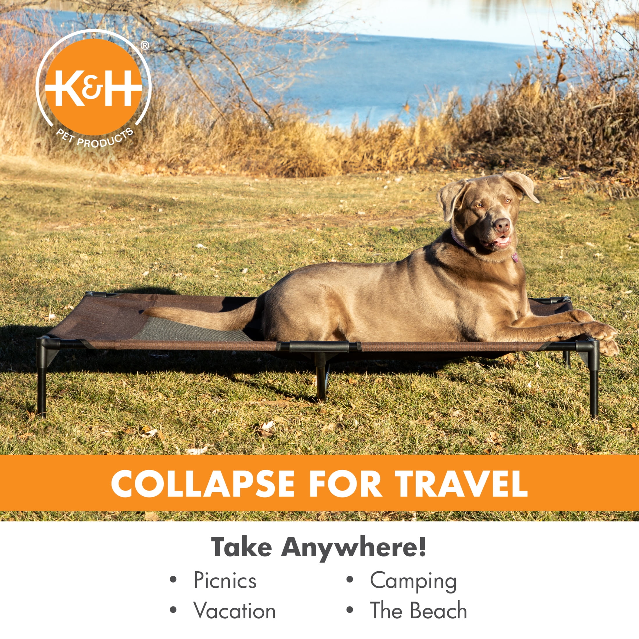 K&H Pet Products Original Pet Cot Elevated Dog Bed Chocolate/Black Mesh Jumbo 56 X 38 X 9 Inches