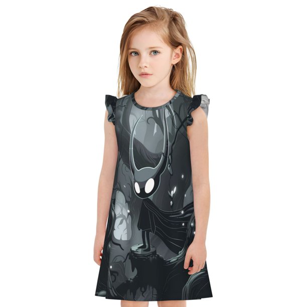 Balery Forest Black Ghost Warrior Camisón de princesa para niñas, pijama de algodón con mangas abullonadas, suave y bonito.-X-Large