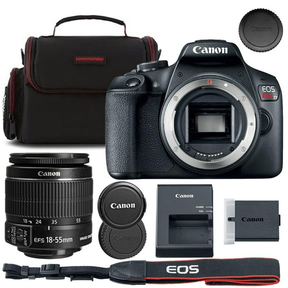 Canon EOS Rebel T7 DSLR Camera with 18-55mm Lens Bundle   Commander Optics Shoulder Bag (12 Items)
