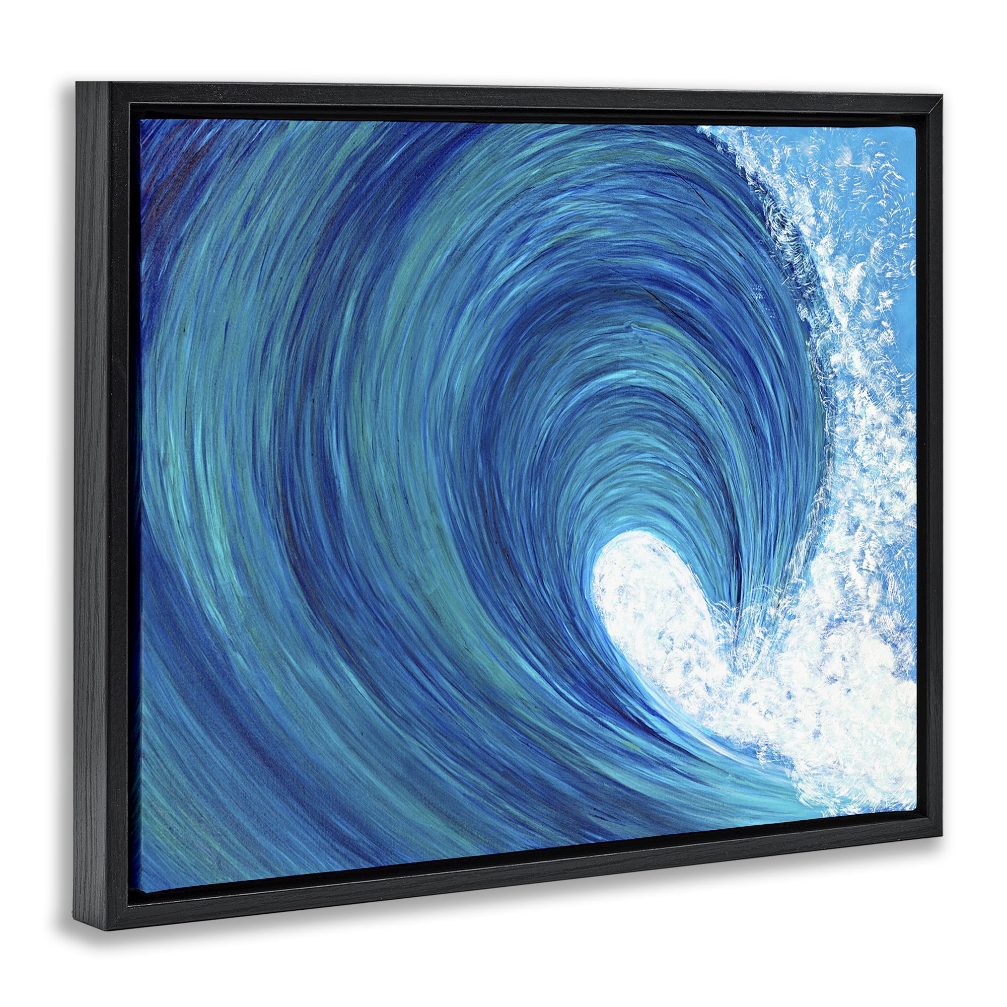 Stupell Industries Swirling Ocean Wave Coastal Painting Black Floater Framed Canvas Art Print Wall Art, 21 x 17
