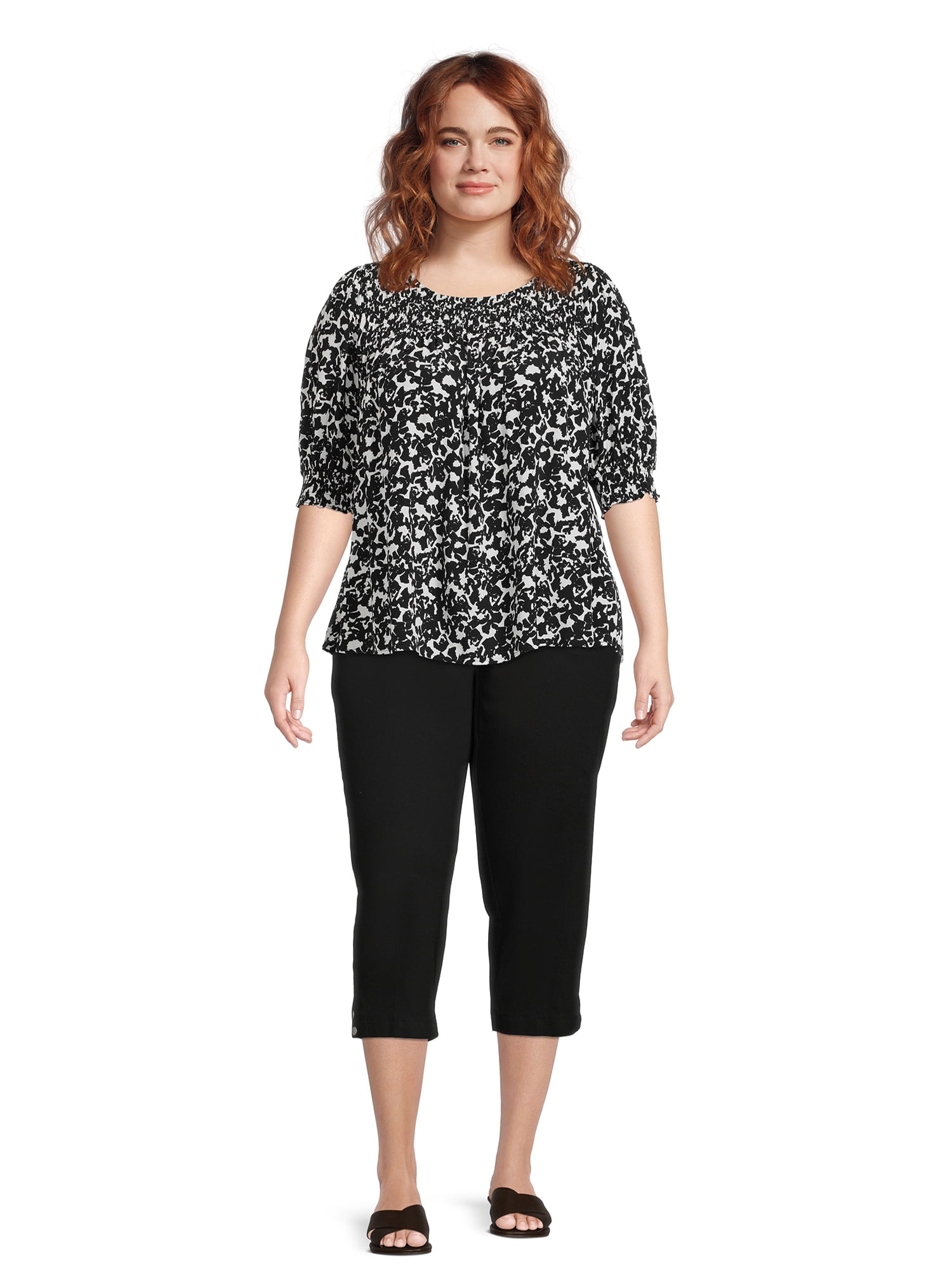 JMS Just My Size by Hanes Women's Plus Snap Hem Pull On Cropped Pants, 23" Inseam, Sizes 0X-4X