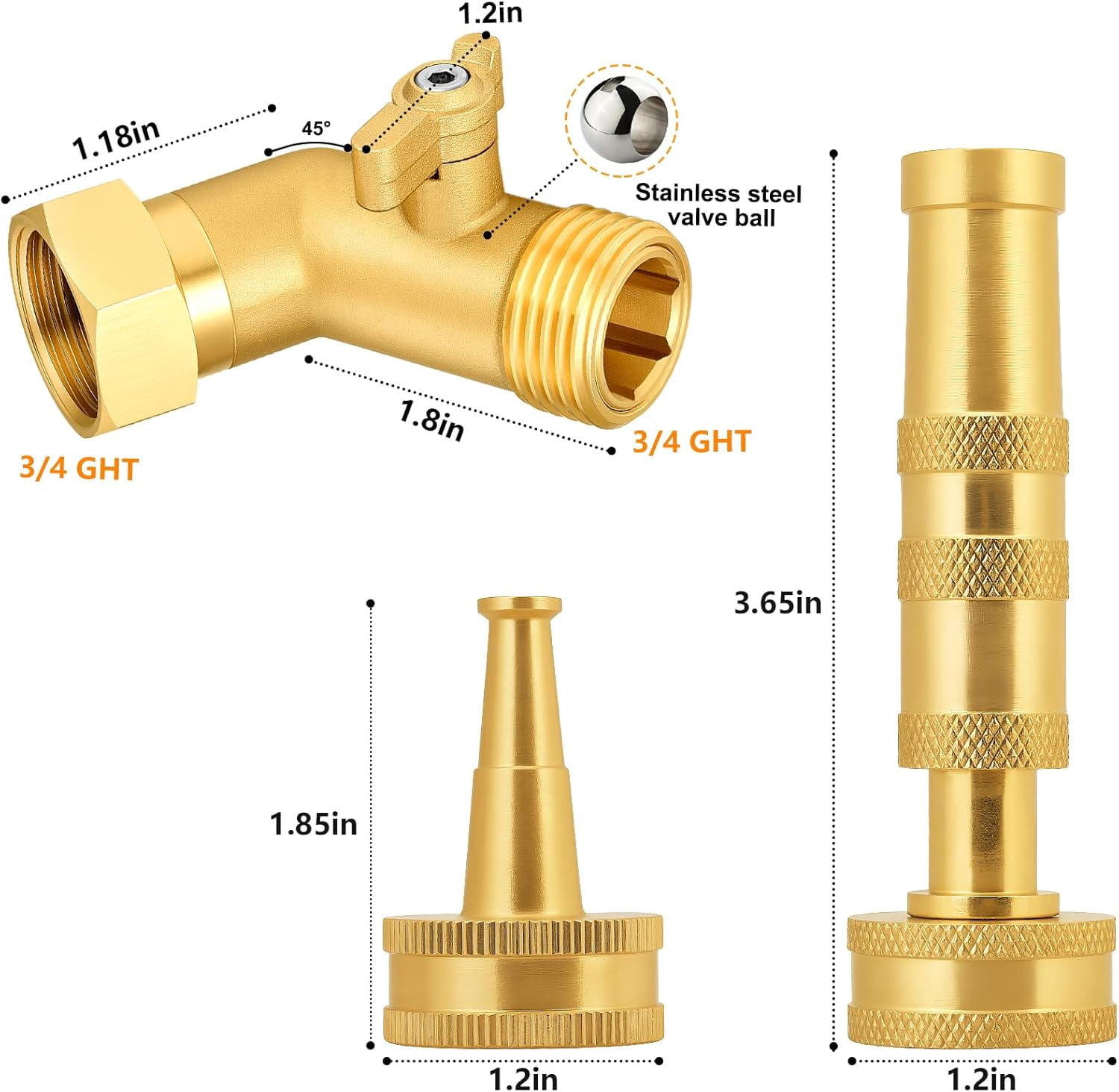 Adjustable Brass Hose Nozzle with 45-Degree Switch Valve - 3/4 GHT Thread High Pressure Sprayer for Car Washing, Garden Irrigation & Daily Cleaning