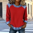 thumbnail image 2 of Camisetas de Manga Larga para las Mujeres Loose Fit Color Sólido Blusa de Cuello Redondo Top Suave Casual, 2 of 6