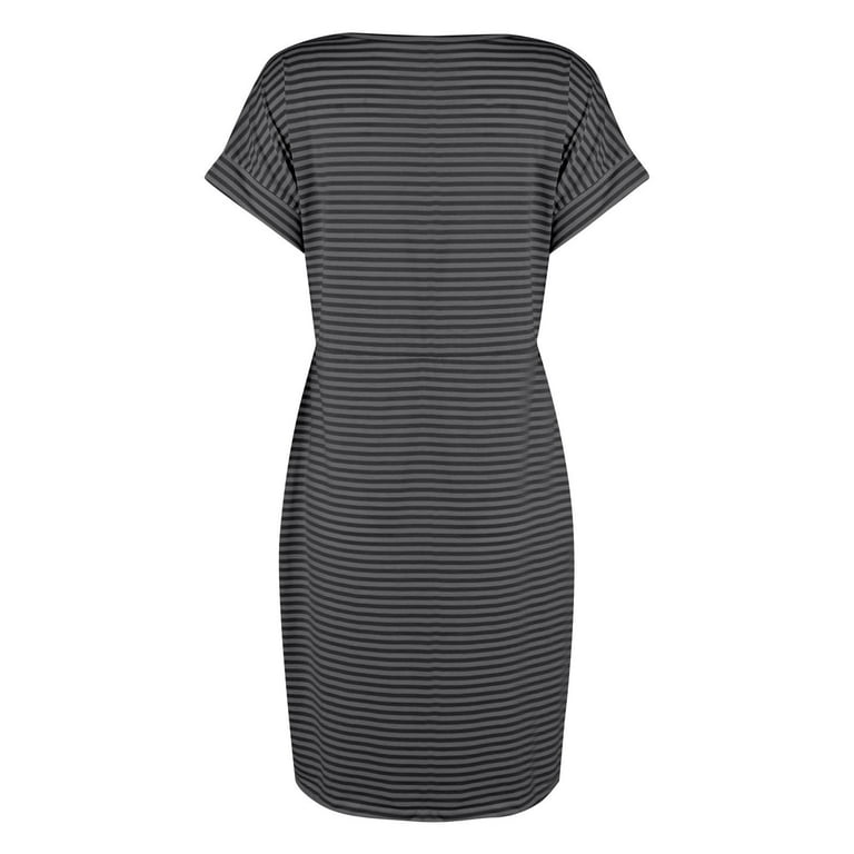 Tnhcen Women's Striped Round Neck Short Sleeve Tie Waist Pocket Dress  Cotton - Like Spandex Blend, Casual Summer Bodycon Dress for Women Size S -  2XL, ...