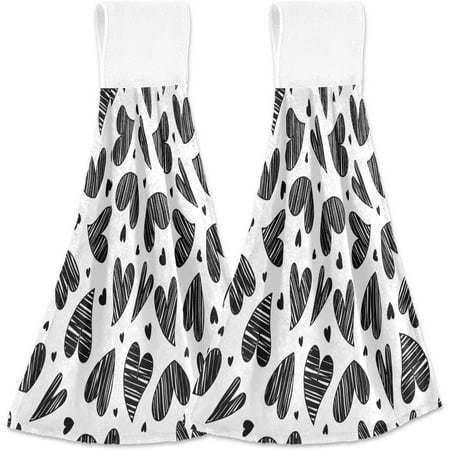 

Anyway.go Hand Towel Art Heart Pattern Hook & Loop Soft Hanging Tie Towels Set of 2 Super Absorbent in Convenient for Kitchen and Bathroom 12x17 Inch