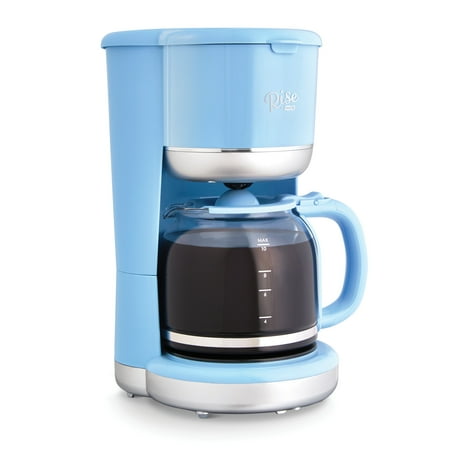 Rise By Dash Drip Coffee Maker, Reusable Mesh Filter Basket, Glass Carafe, 10 Cups - Blue