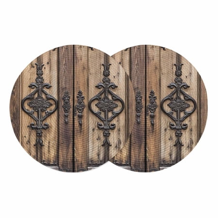 Wooden Plank Round Placemats Set of 2 Braided Polypropylene Place Mats Rustic Farmhouse Brown Black Barn Door Washable Table Mats for Kitchen Dinner Holiday Wedding Party Coffee Table Decor 13
