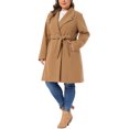 thumbnail image 4 of Agnes Orinda Women's Plus Size Winter Coats Single Breasted Lapel Belted Midi Pea Coats with Pocket 1X Camel, 4 of 6