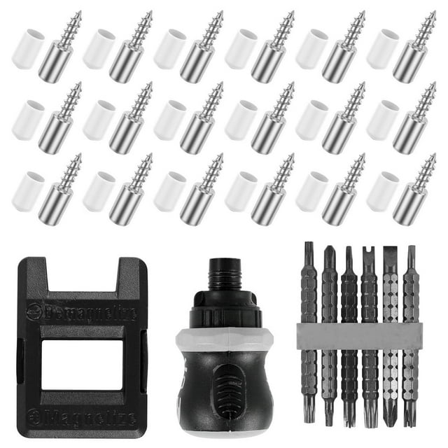 50/100Pcs Self-Tapping Screws Cabinet Laminate Support Iron Shelf Bracket Screws Pegs with Screwdriver Set and Magnetizer for Cupboard