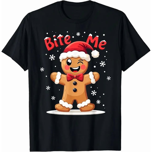 Bite Me A Funny and Sarcastic Gingerbread Man Gift Unisex T-Shirt, up to Size 5XL
