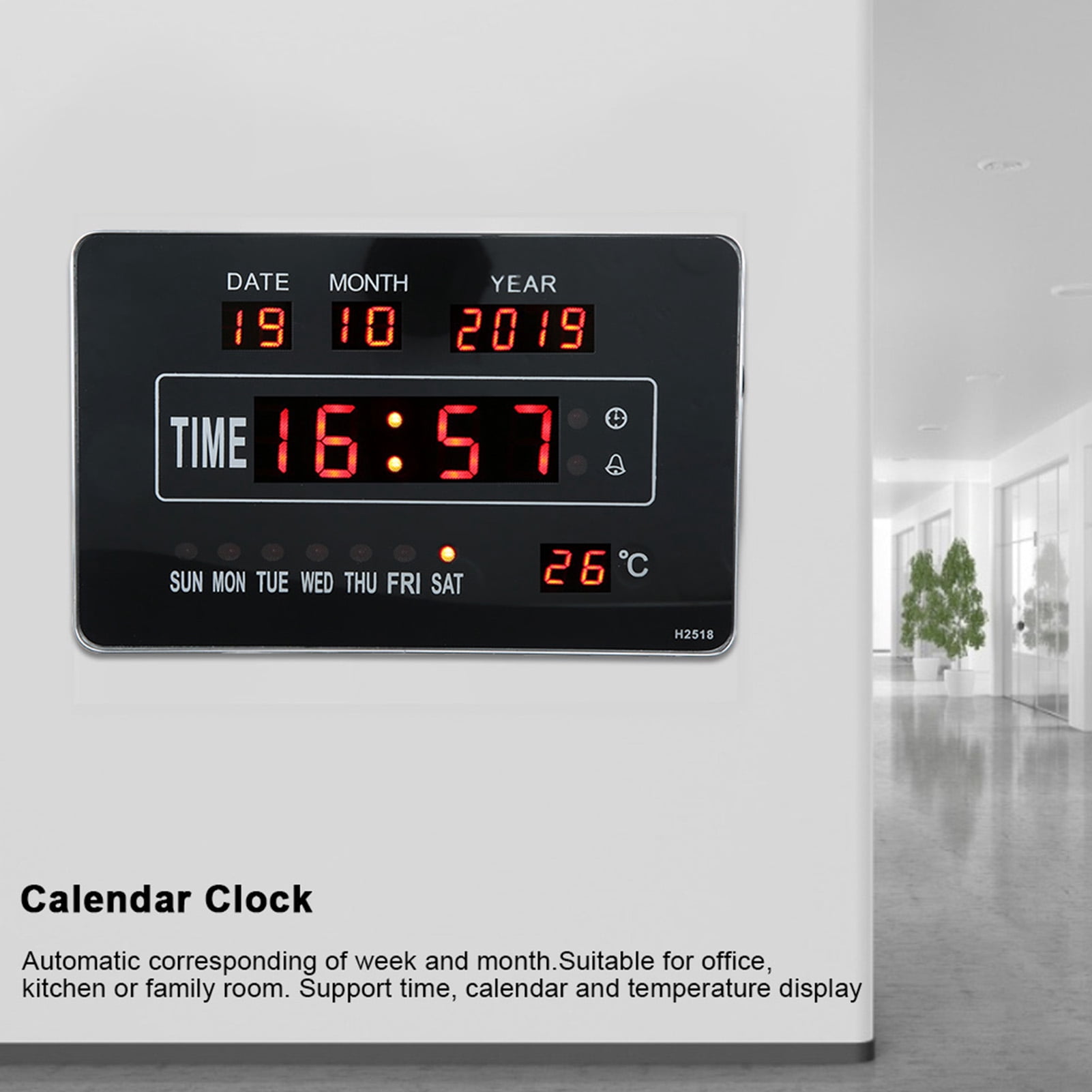 Horloge Digitale Ultra-mince Pour Voiture - Affichage LCD Date/heure - Avec Pad Adhésif - Pile Incluse