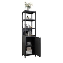 Resenkos BLACK Storage Tall Slim Cabinet with Shutter Door and 3 Tier Shelves, Freestanding Linen Tower Cabinet, Natural Bamboo