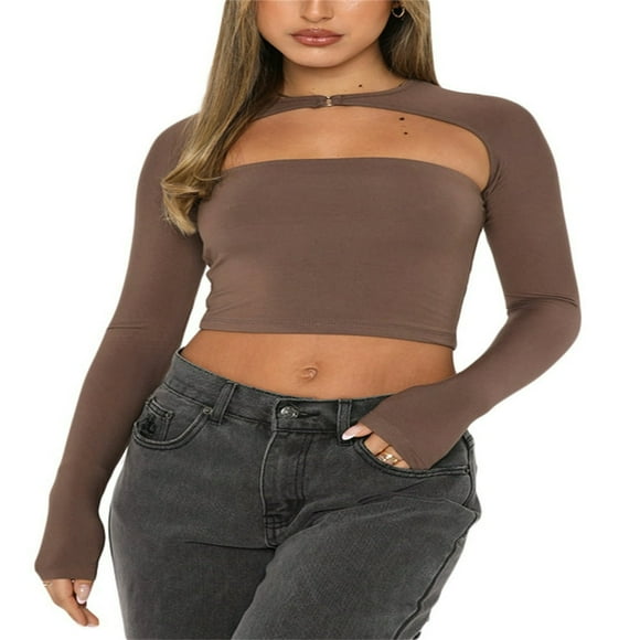 Women‘s Fall Casual Slim Fit Basic Crop Tops Long Sleeve Crew Neck Pullover Tight Tee Shirts Streetwear