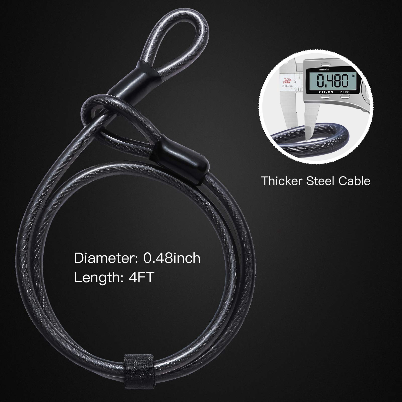 High Security Heavy Duty Bike U Lock with 16mm Thick Shackle 4ft 6ft Flexible Security Cable Sturdy Mounting Bracket for Bicycle Motorcycle E Bike